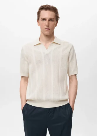 Polohemd aus Baumwollstrick mit Spitzenmuster