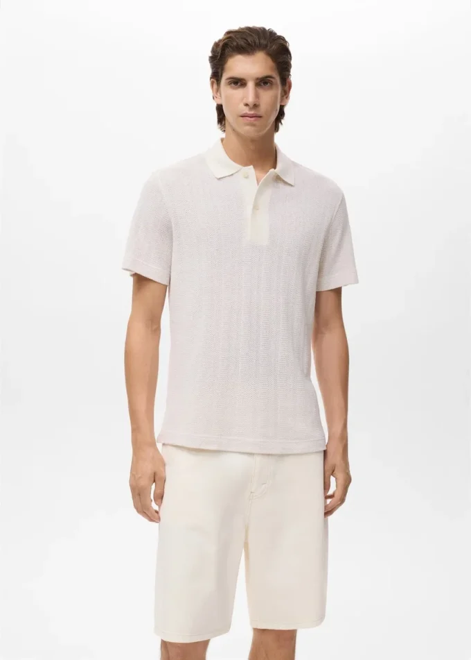 Polohemd aus Baumwollstrick mit Spitzenmuster Polohemd aus Baumwollstrick mit Spitzenmuster