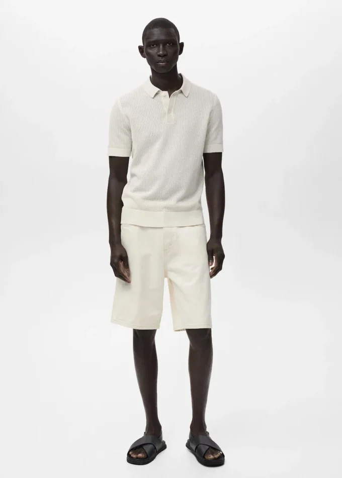 Polohemd aus Baumwollstrick mit Spitzenmuster Polohemd aus Baumwollstrick mit Spitzenmuster