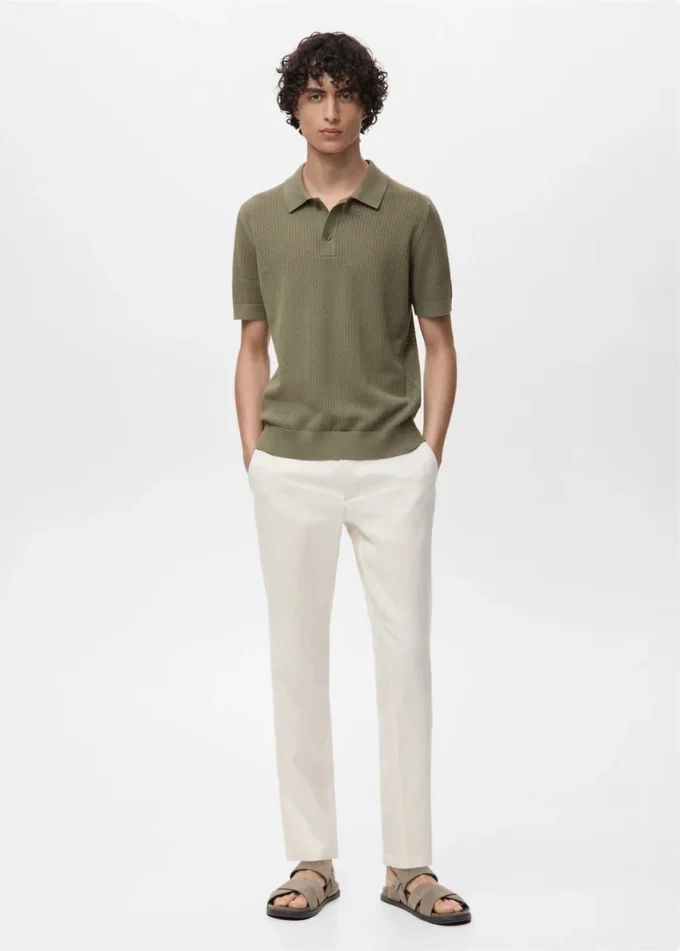 Polohemd aus Baumwollstrick mit Spitzenmuster Polohemd aus Baumwollstrick mit Spitzenmuster