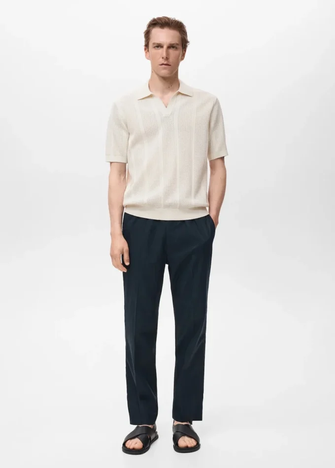 Polohemd aus Baumwollstrick mit Spitzenmuster Polohemd aus Baumwollstrick mit Spitzenmuster