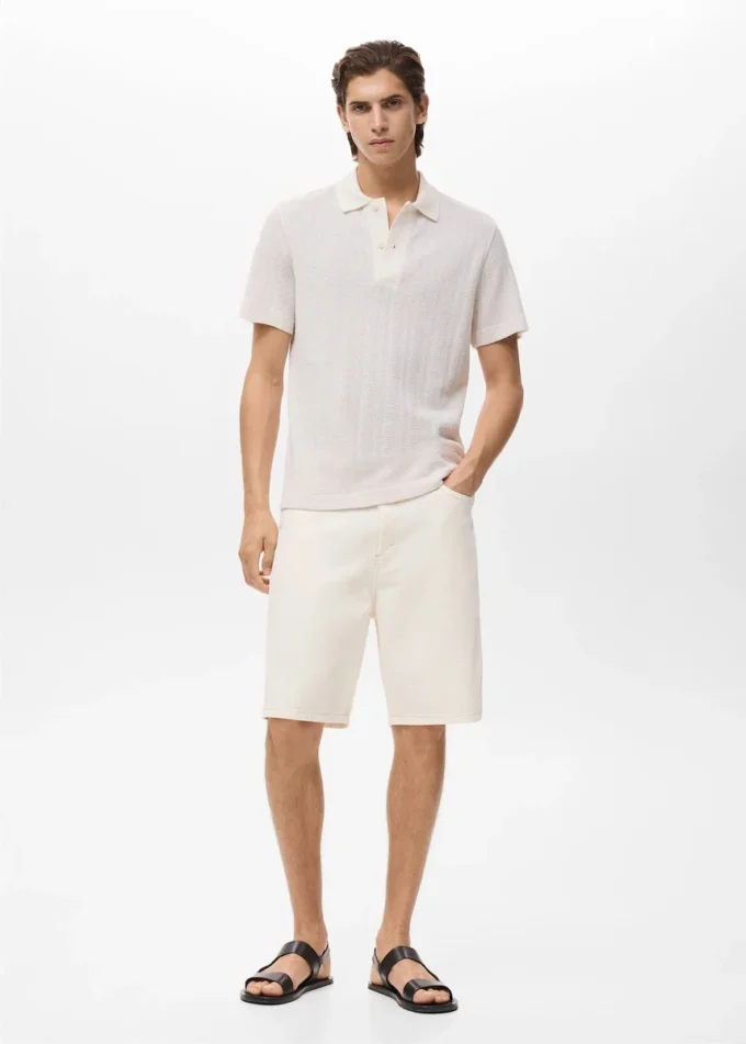 Polohemd aus Baumwollstrick mit Spitzenmuster Polohemd aus Baumwollstrick mit Spitzenmuster