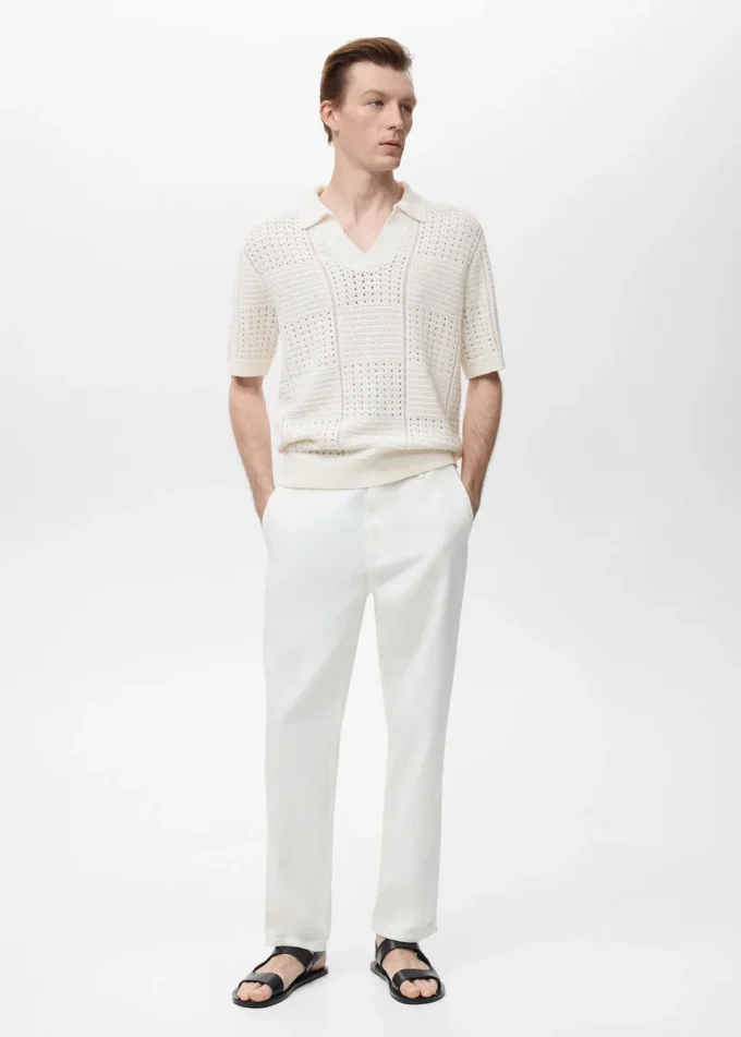 Polohemd aus Baumwollstrick mit Spitzenmuster Polohemd aus Baumwollstrick mit Spitzenmuster