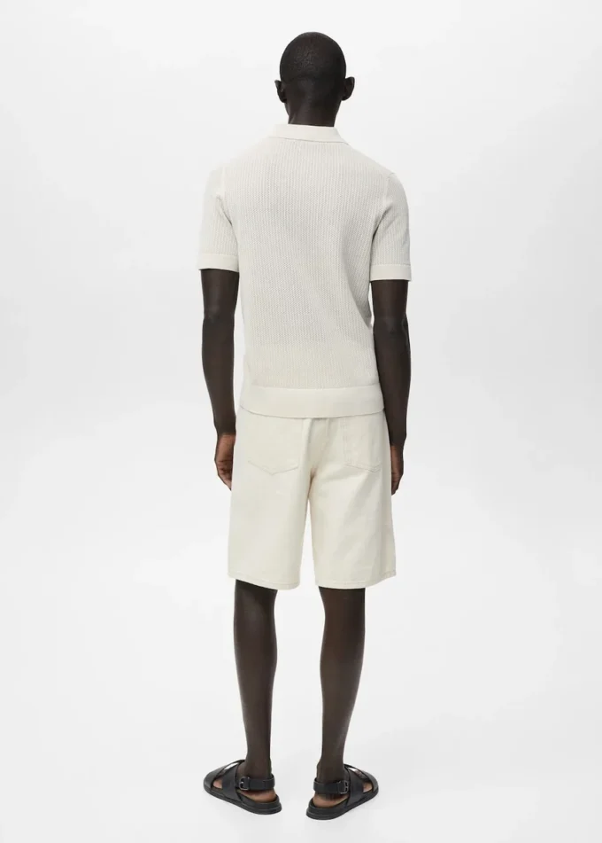 Polohemd aus Baumwollstrick mit Spitzenmuster Polohemd aus Baumwollstrick mit Spitzenmuster