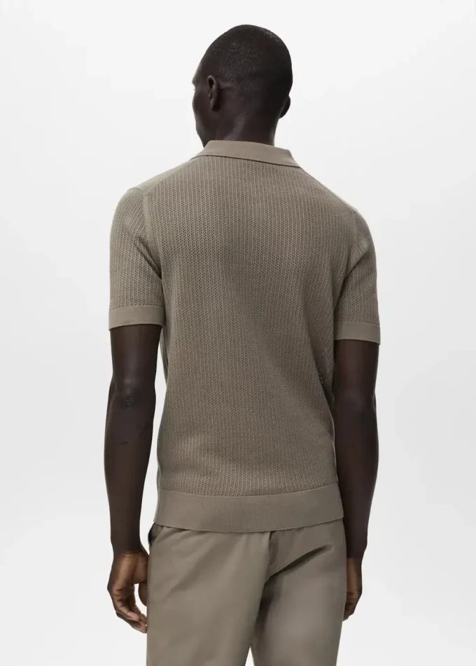 Polohemd aus Baumwollstrick mit Spitzenmuster Polohemd aus Baumwollstrick mit Spitzenmuster