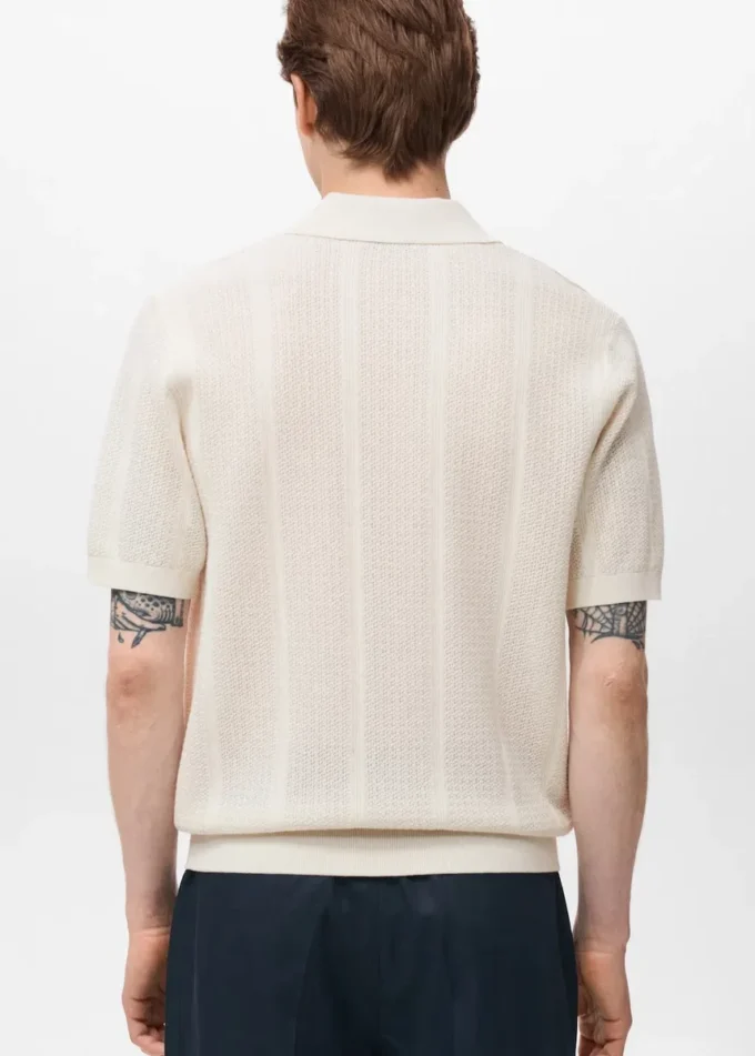 Polohemd aus Baumwollstrick mit Spitzenmuster Polohemd aus Baumwollstrick mit Spitzenmuster