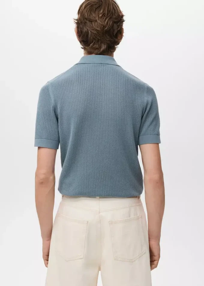 Polohemd aus Baumwollstrick mit Spitzenmuster Polohemd aus Baumwollstrick mit Spitzenmuster
