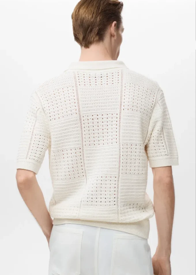 Polohemd aus Baumwollstrick mit Spitzenmuster Polohemd aus Baumwollstrick mit Spitzenmuster