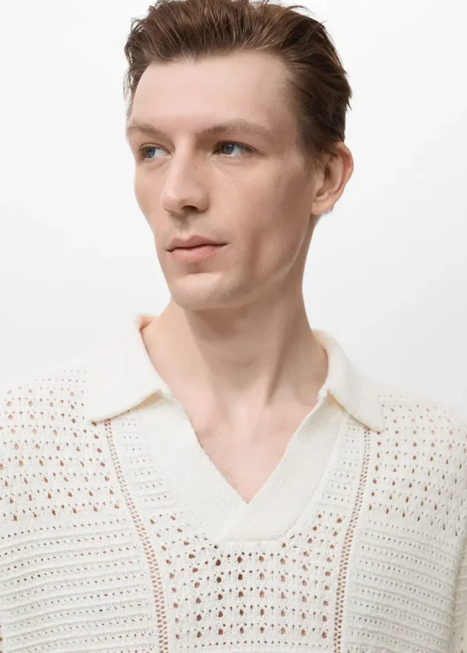 Polohemd aus Baumwollstrick mit Spitzenmuster Polohemd aus Baumwollstrick mit Spitzenmuster