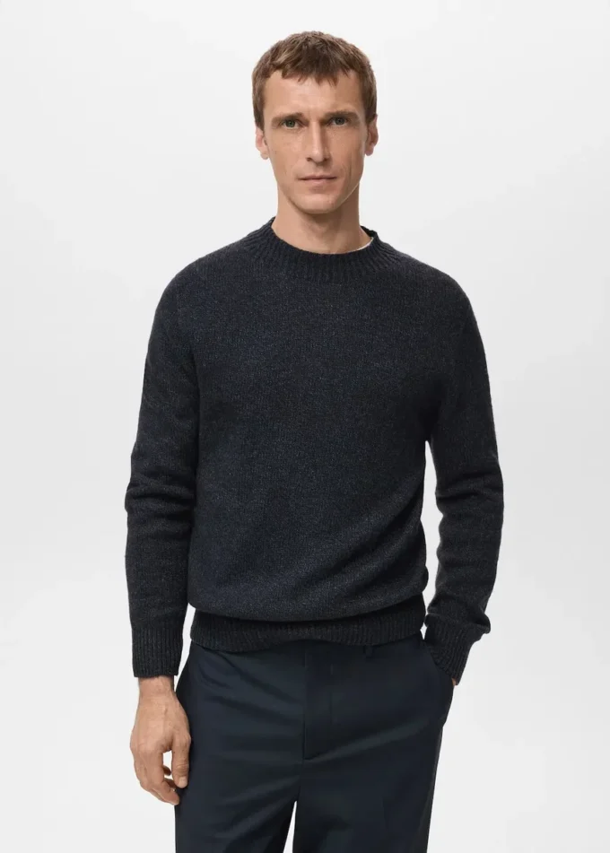 Pullover aus Wollmischung mit geripptem Kragen