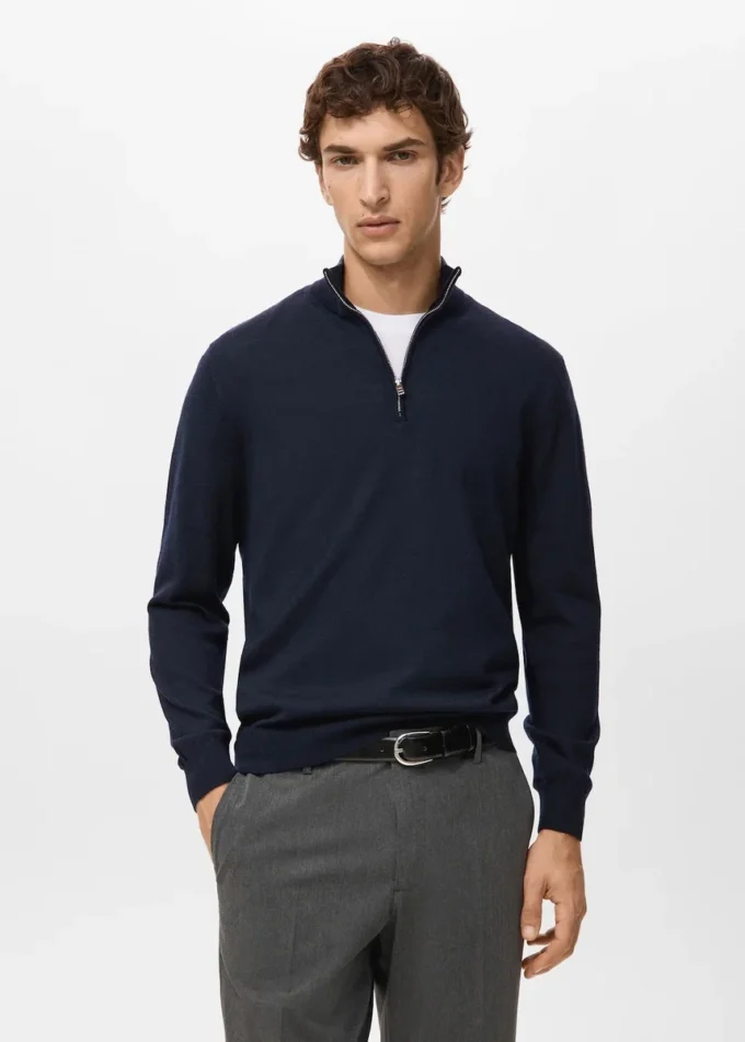 Pullover mit Reißverschluss aus 100 % Merinowolle