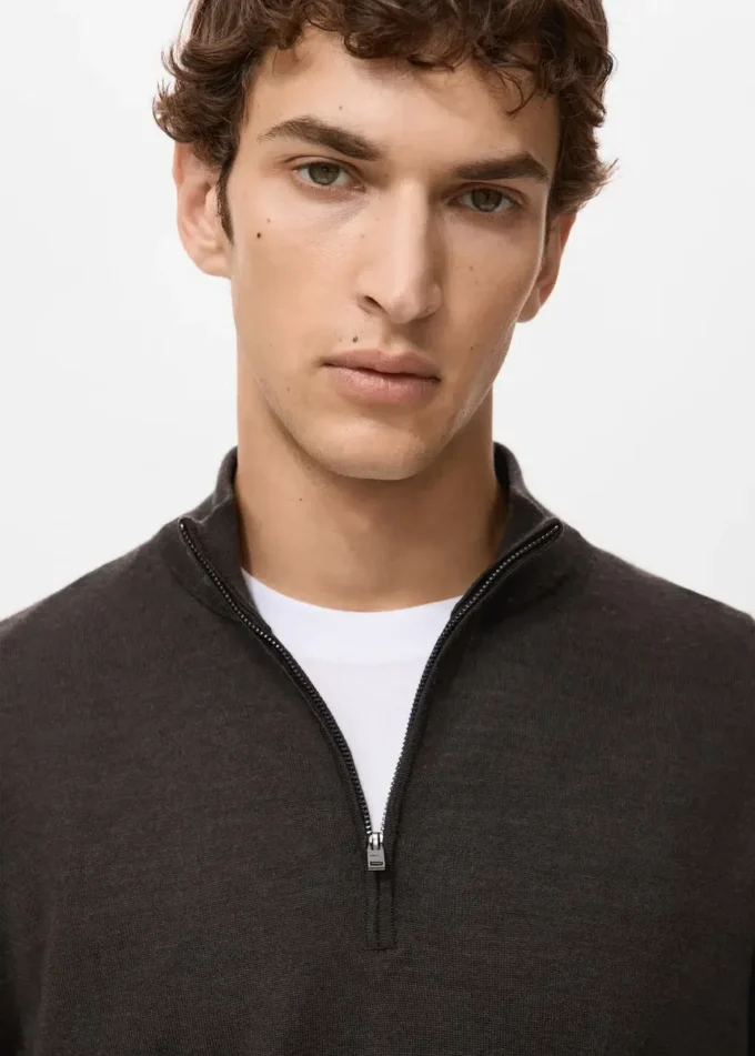 Pullover mit Reißverschluss aus 100 % Merinowolle