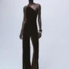 Samt-Jumpsuit mit Metallic-Details