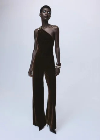 Samt-Jumpsuit mit Metallic-Details