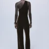 Samt-Jumpsuit mit Metallic-Details