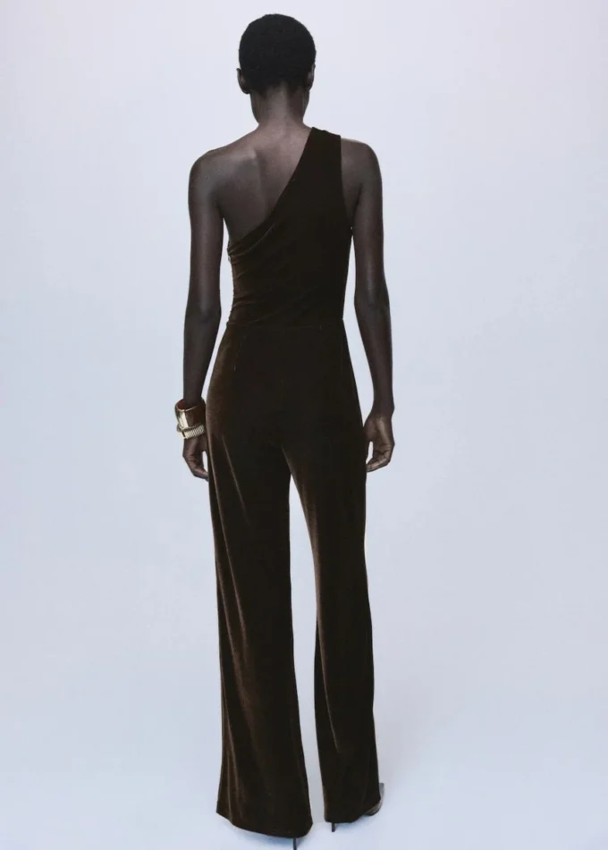 Samt-Jumpsuit mit Metallic-Details