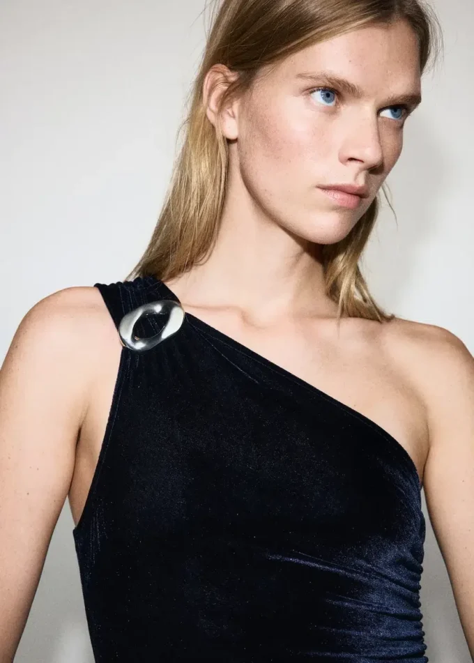 Samt-Jumpsuit mit Metallic-Details