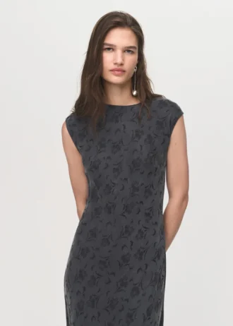 Satin-Jacquardkleid mit Blumenmuster