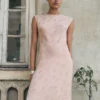 Satin-Jacquardkleid mit Blumenmuster