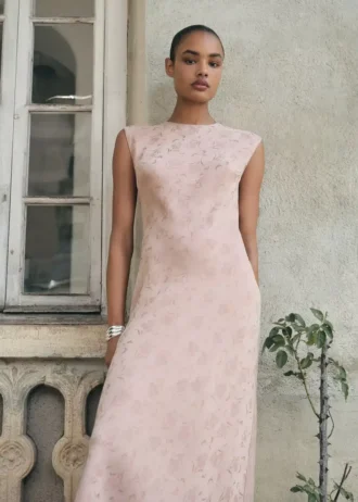 Satin-Jacquardkleid mit Blumenmuster
