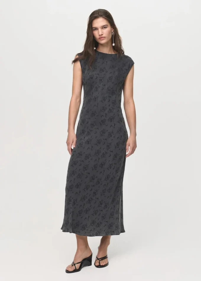 Satin-Jacquardkleid mit Blumenmuster