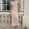 Satin-Jacquardkleid mit Blumenmuster