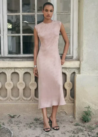 Satin-Jacquardkleid mit Blumenmuster