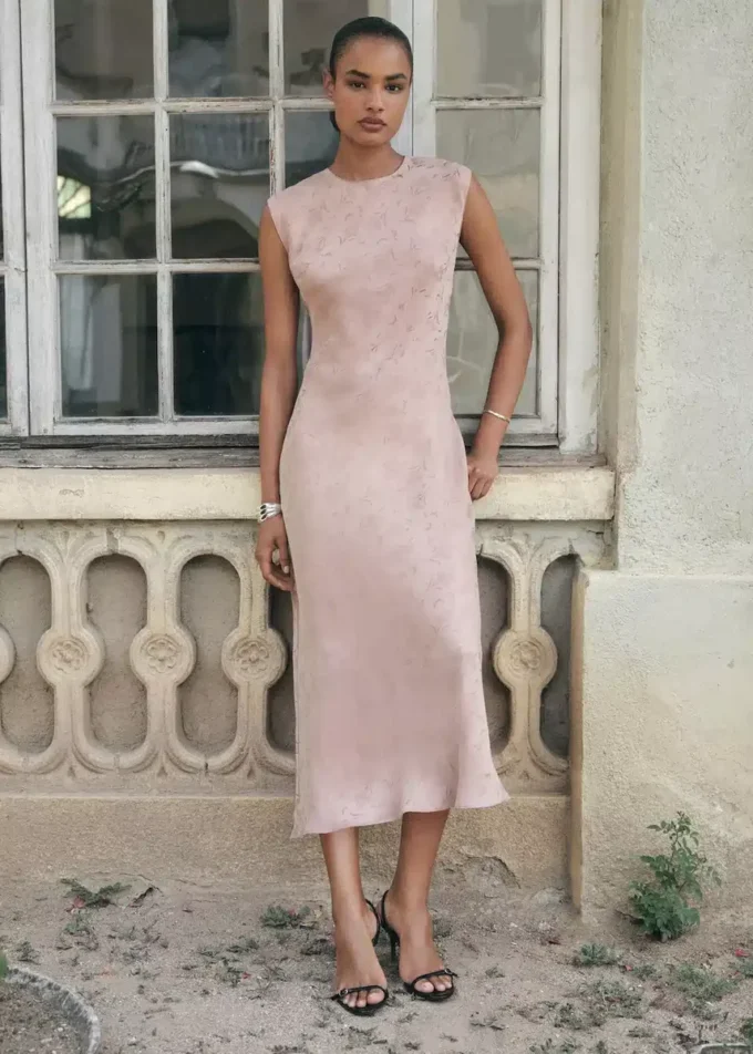 Satin-Jacquardkleid mit Blumenmuster