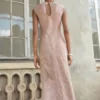 Satin-Jacquardkleid mit Blumenmuster