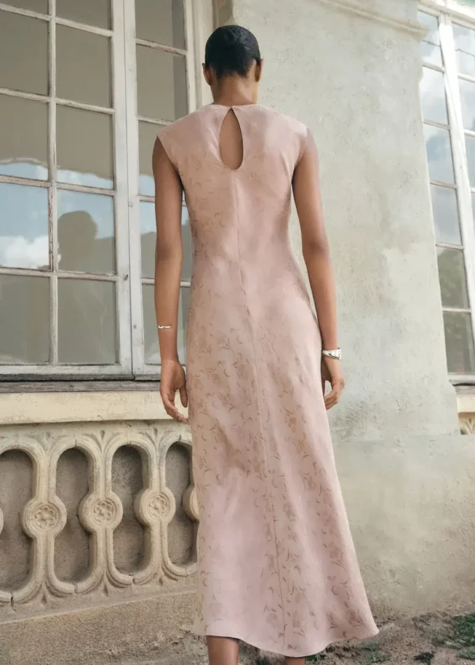 Satin-Jacquardkleid mit Blumenmuster