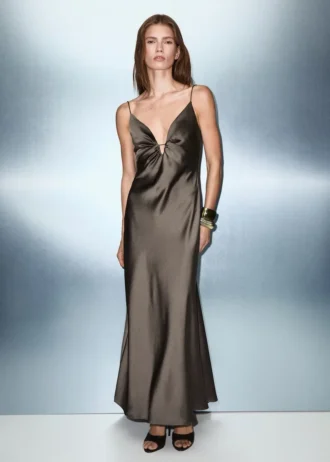 Satin-Kleid mit V-Ausschnitt