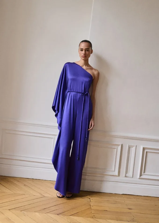 Satin-Maxi-Rüschen-Jumpsuit