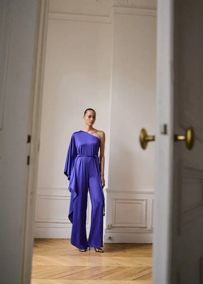 Satin-Maxi-Rüschen-Jumpsuit