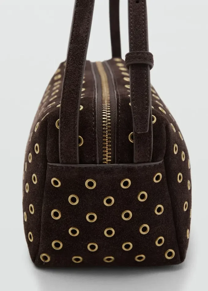 Schultertasche aus Wildleder mit Ösen