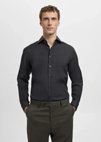 Slim-Fit-Anzughemd aus Baumwollpopeline