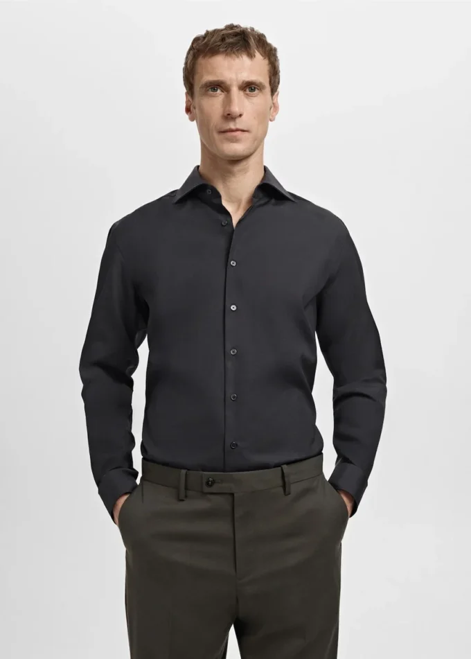 Slim-Fit-Anzughemd aus Baumwollpopeline Slim-Fit-Anzughemd aus Baumwollpopeline