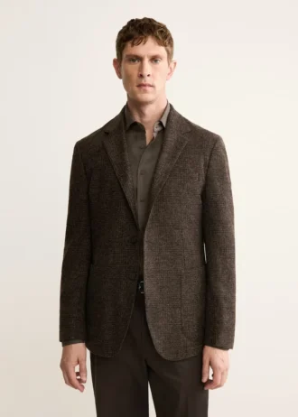 Slim-Fit-Jacke aus Wollmischgewebe mit Mikro-Karomuster