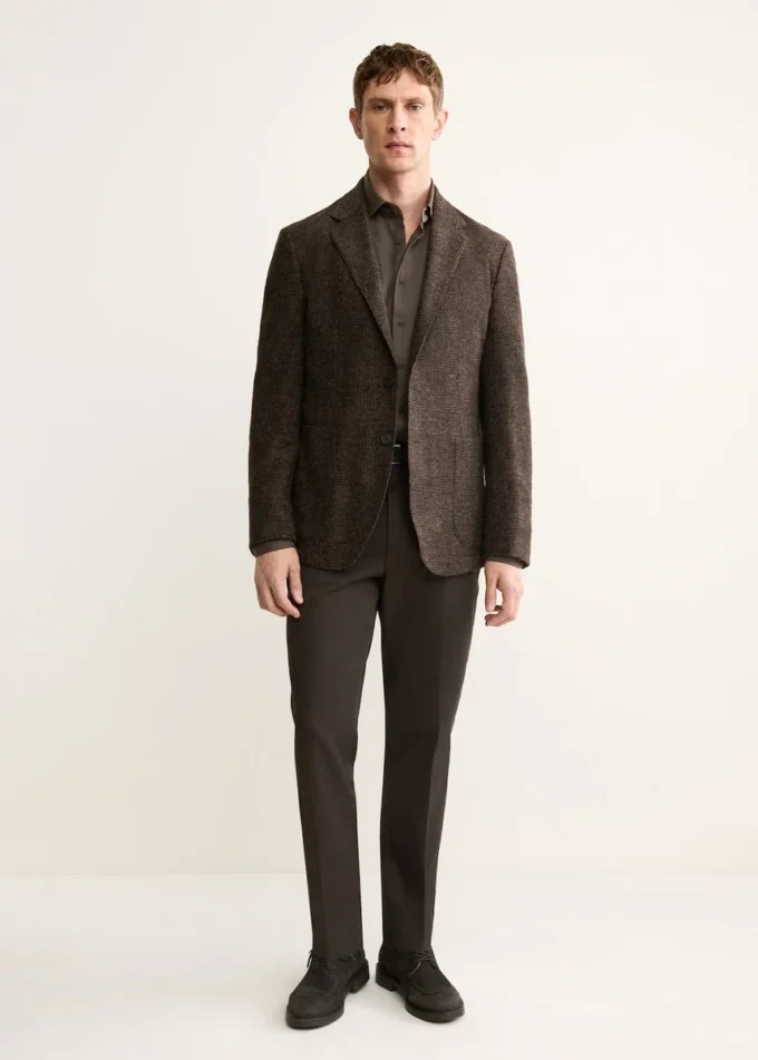 Slim-Fit-Jacke aus Wollmischgewebe mit Mikro-Karomuster Slim-Fit-Jacke aus Wollmischgewebe mit Mikro-Karomuster