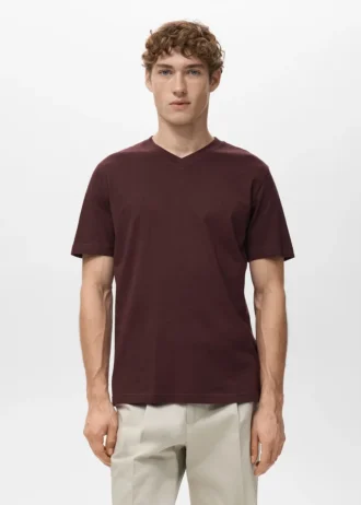 Slim Fit T-Shirt aus 100 % Baumwolle mit V-Ausschnitt