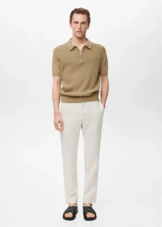 Strick-Poloshirt mit Reißverschluss und Spitzenakzenten