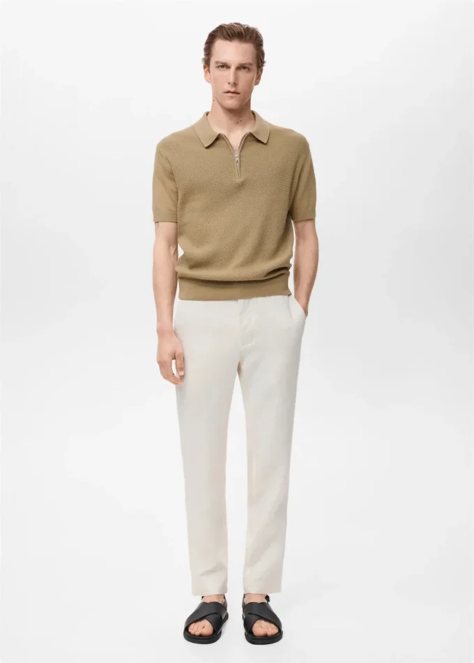 Strick-Poloshirt mit Reißverschluss und Spitzenakzenten