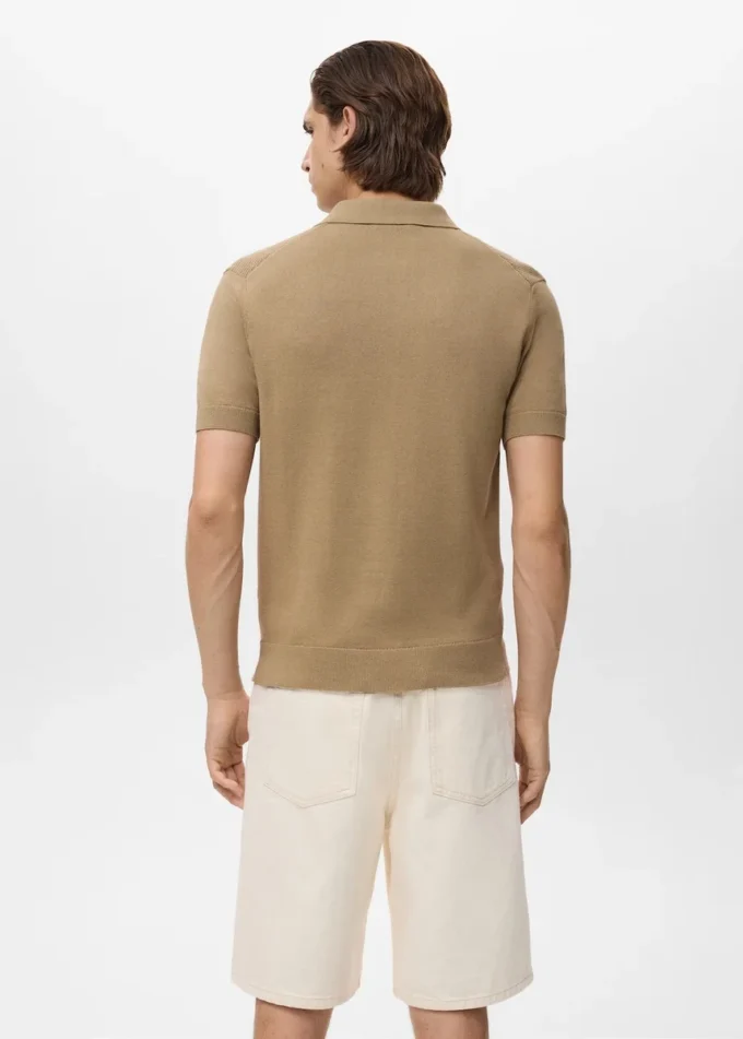 Strick-Poloshirt mit Reißverschluss und Spitzenakzenten