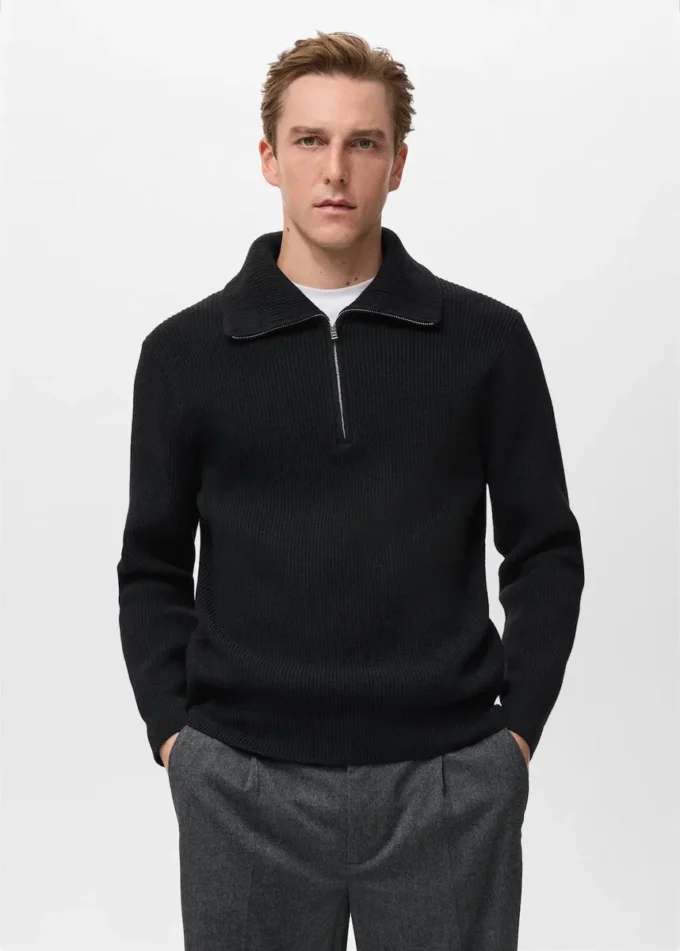 Strickpullover mit Reißverschlusskragen