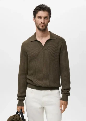 Strukturierter Polo-Pullover aus Baumwolle