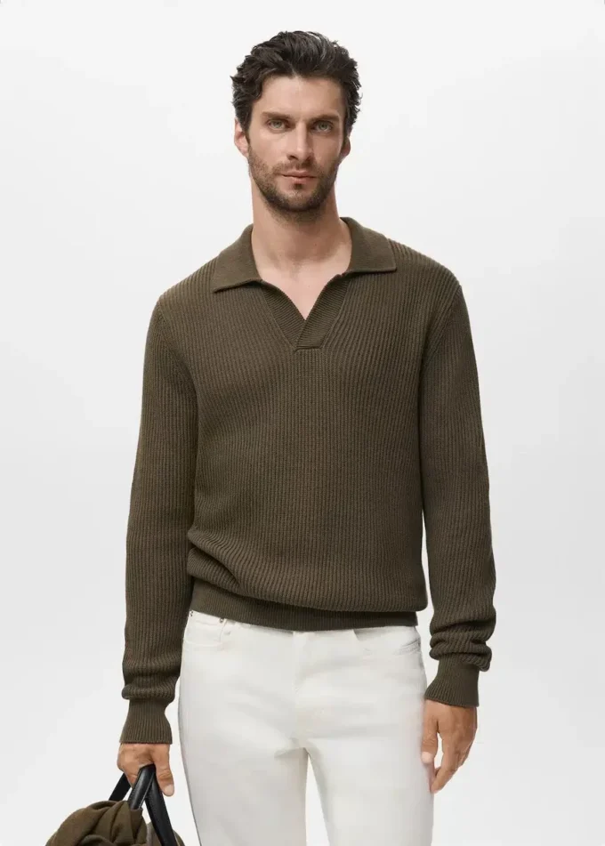 Strukturierter Polo-Pullover aus Baumwolle Strukturierter Polo-Pullover aus Baumwolle