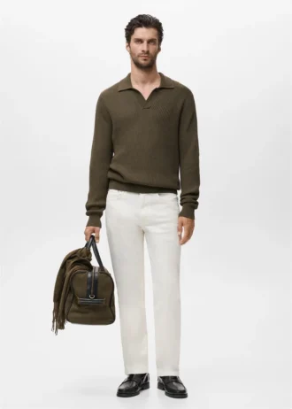 Strukturierter Polo-Pullover aus Baumwolle