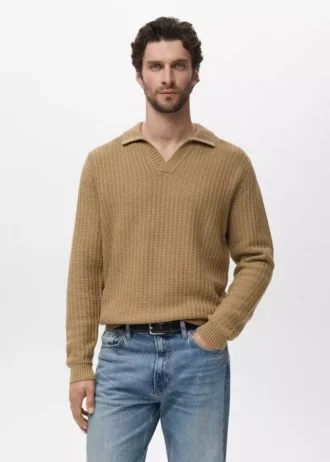 Strukturierter Polo-Pullover aus Strick