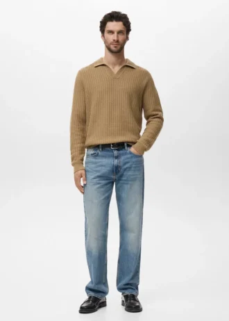 Strukturierter Polo-Pullover aus Strick