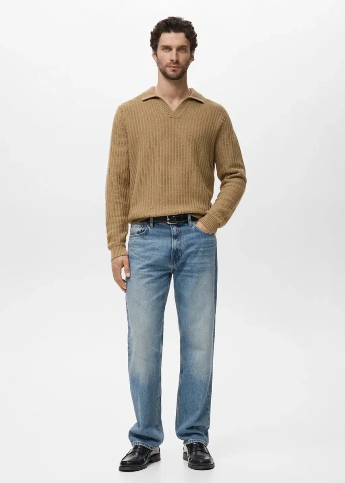 Strukturierter Polo-Pullover aus Strick