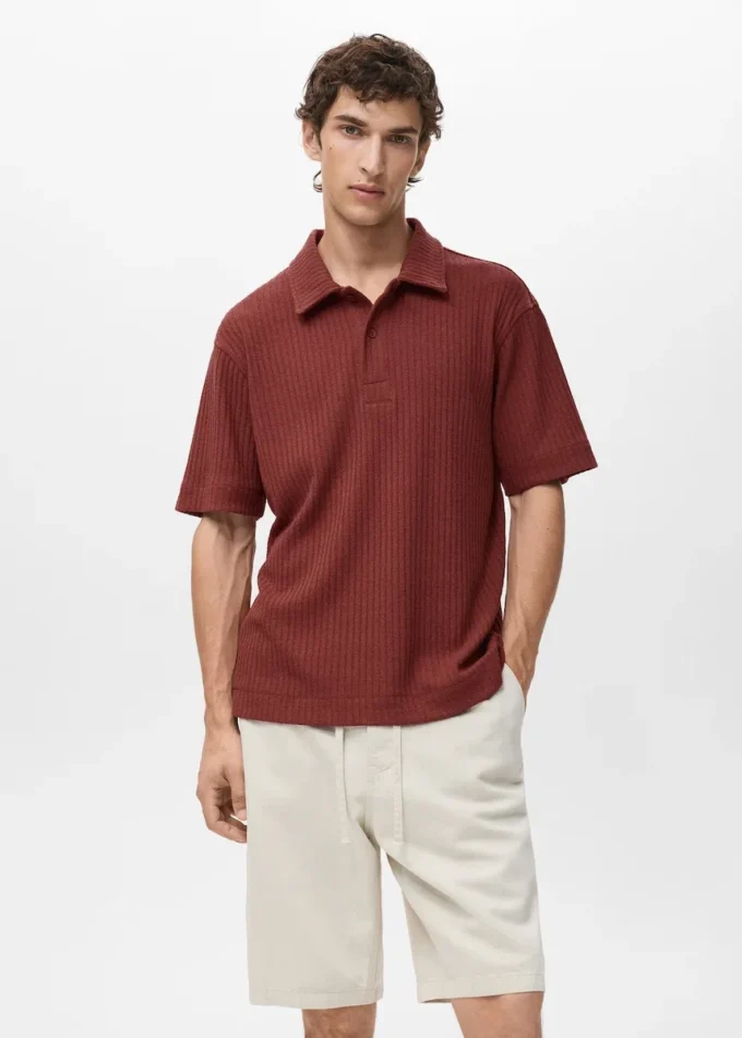 Strukturiertes Strick-Poloshirt Strukturiertes Strick-Poloshirt